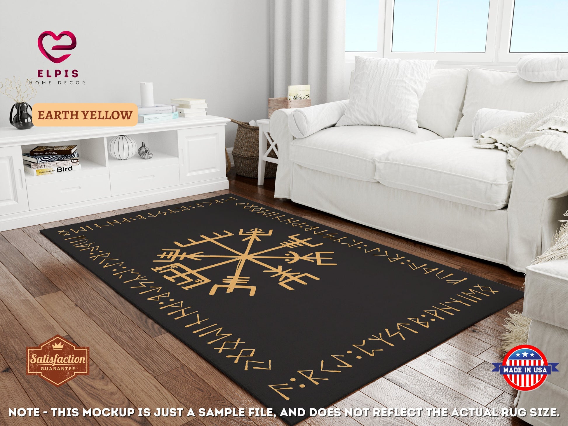 Viking Rug - Viking Axe Runner Rug, Nordic Warrior Black Gold Decor, Norse Myth Battle Axe Carpet