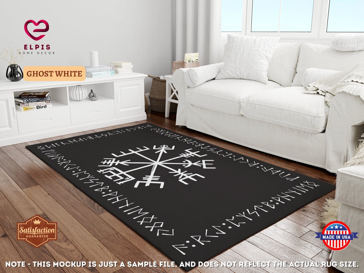 Viking Vegvisir Compass Rug - Vegvisir Rug, Norse Mythology Gift, Viking Compass Decor, Viking
