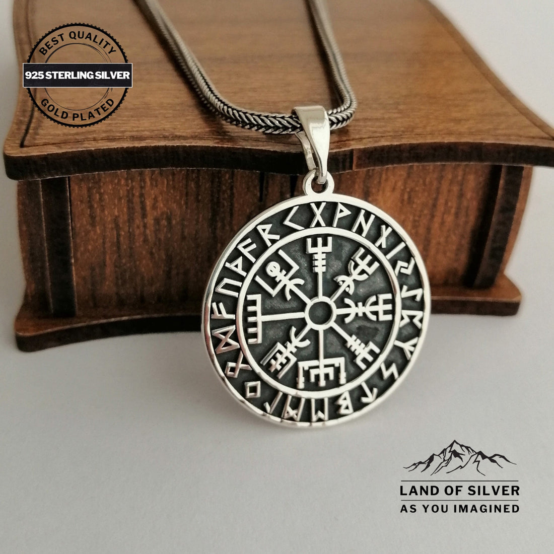 Viking Odin Necklace - Customizable Viking Compass Pendant, Pathfinder Necklace, Oxidized Norse