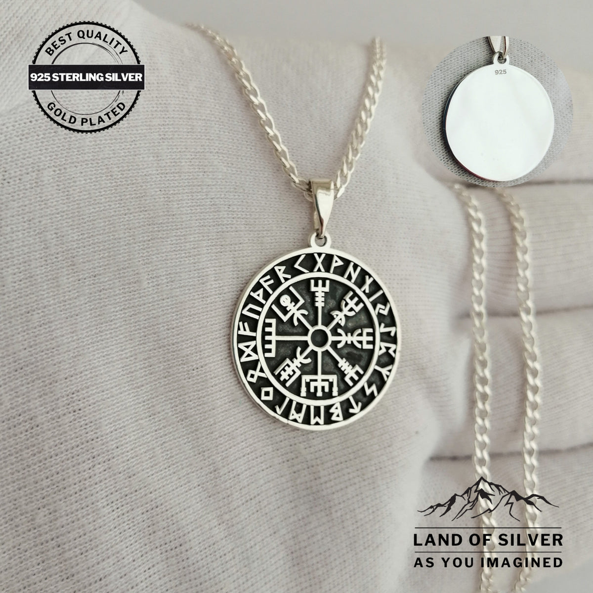 Viking Odin Necklace - Customizable Viking Compass Pendant, Pathfinder Necklace, Oxidized Norse