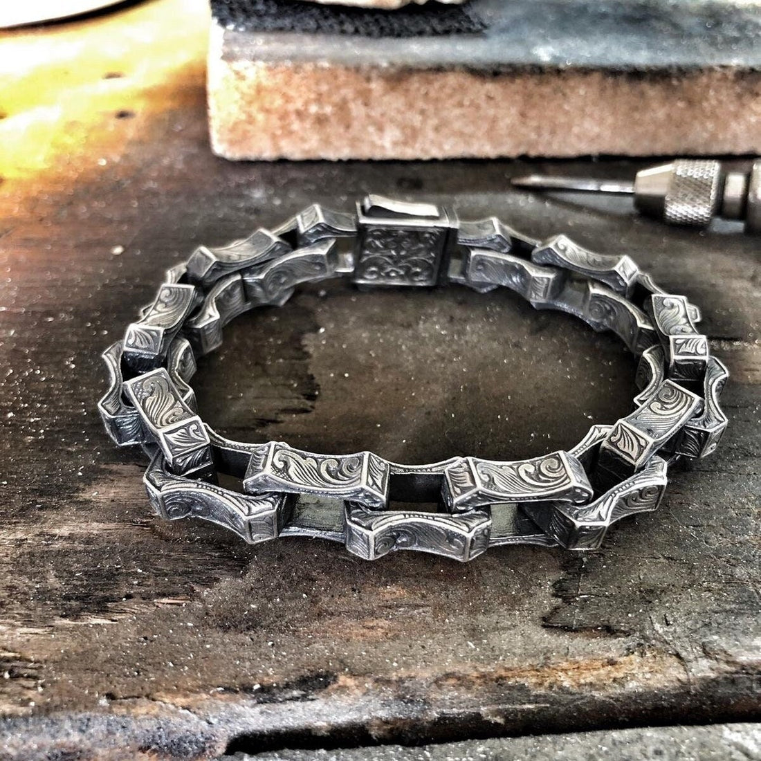 Viking Bracelet - Handmade Viking Celtic Men's Sterling Silver Heavy Chain Bracelet - Gift for