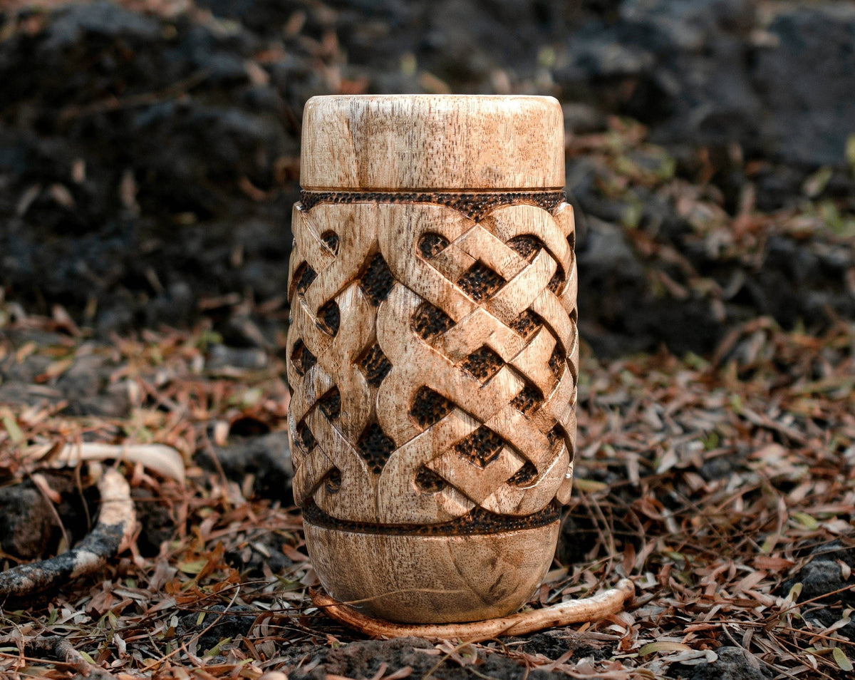 Viking Mug - Viking Hand-Engraved Walnut Kuksa Cup - Nordic Style Wooden Camping Mug - 12oz Outdoor