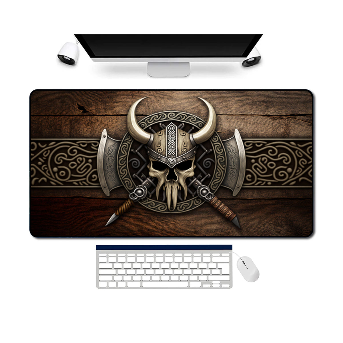 Viking Leather Accessory - Viking Skull Deskmat Viking Deskpad Skull Desk Mat Viking Desk Pad Norse