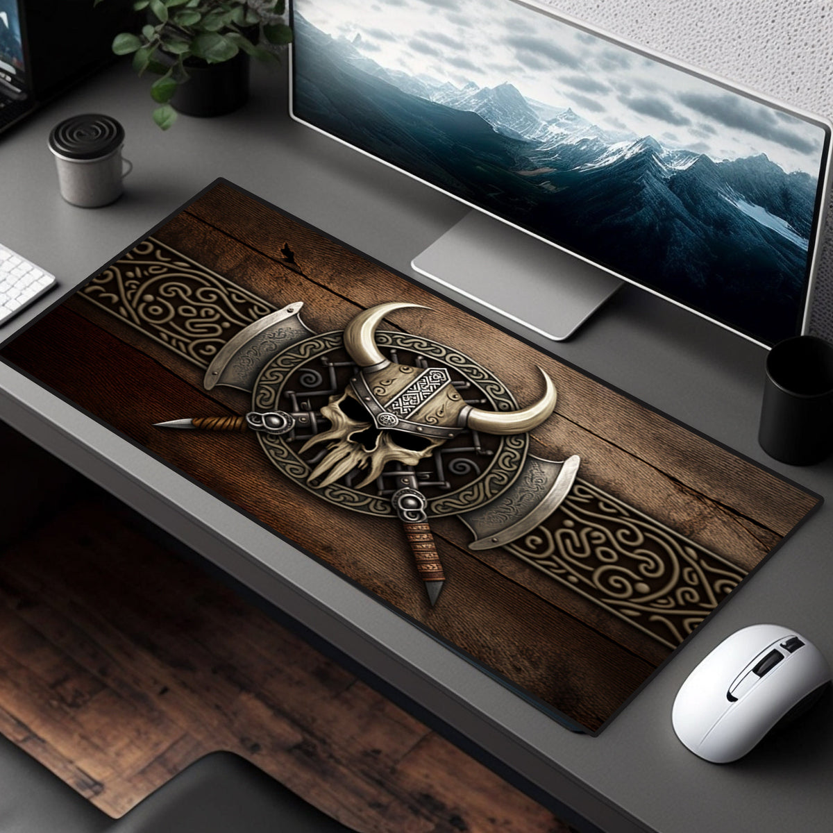 Viking Leather Accessory - Viking Skull Deskmat Viking Deskpad Skull Desk Mat Viking Desk Pad Norse