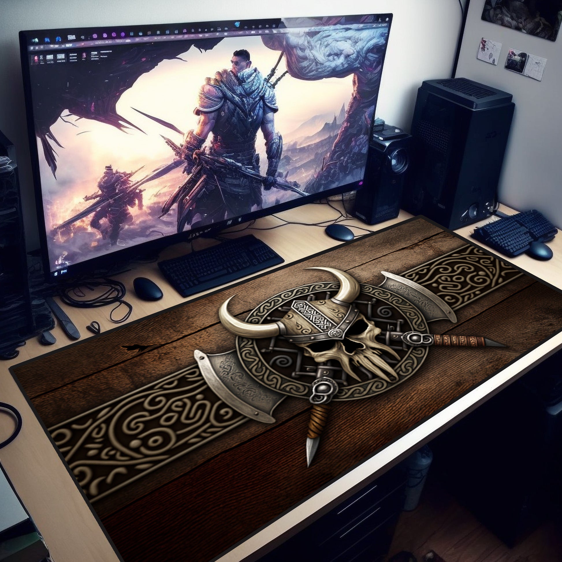 Viking Leather Accessory - Viking Skull Deskmat Viking Deskpad Skull Desk Mat Viking Desk Pad Norse