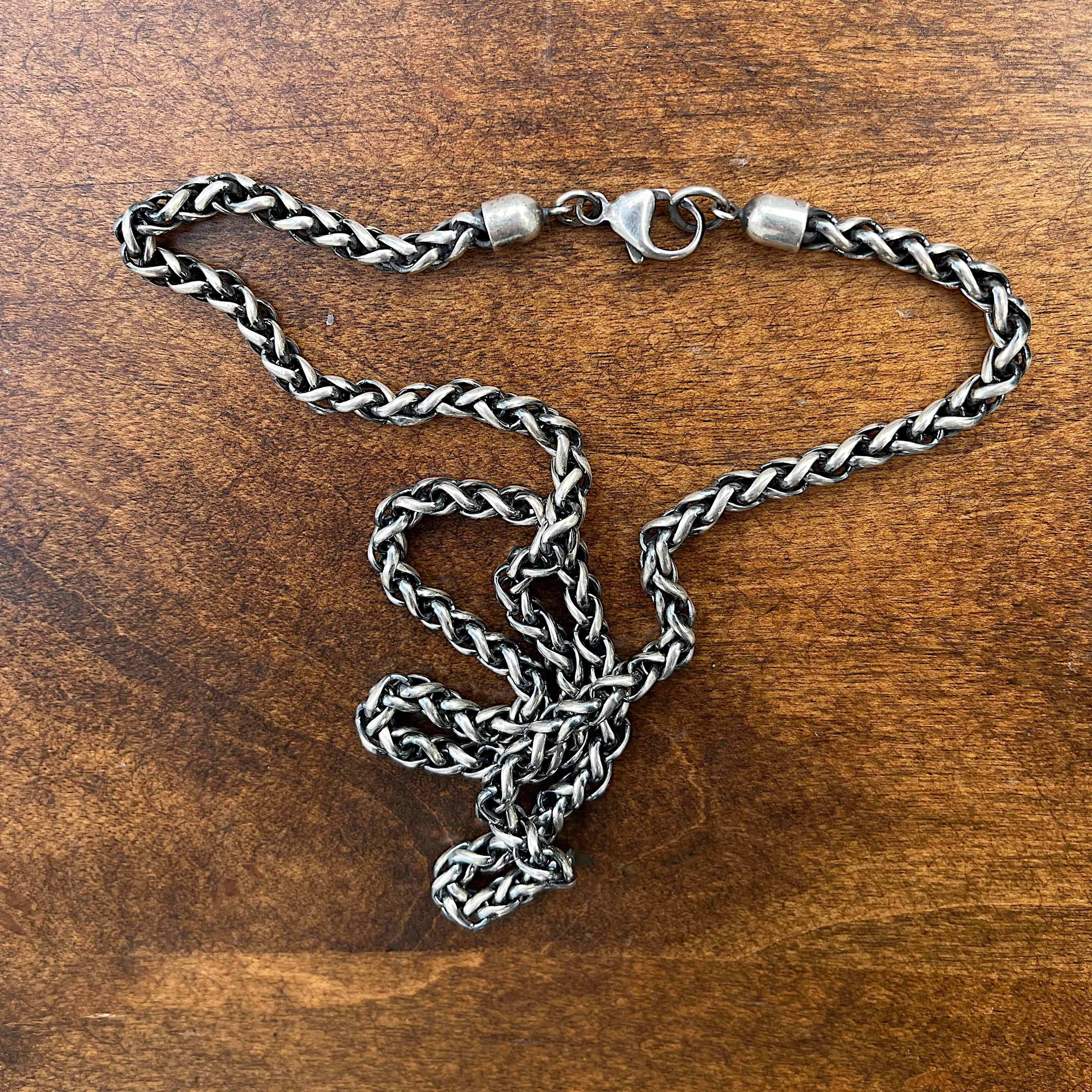 Viking Necklace - Viking Franco Necklace With Celtic Knot Clasp, Unisex Sterling Silver Thick