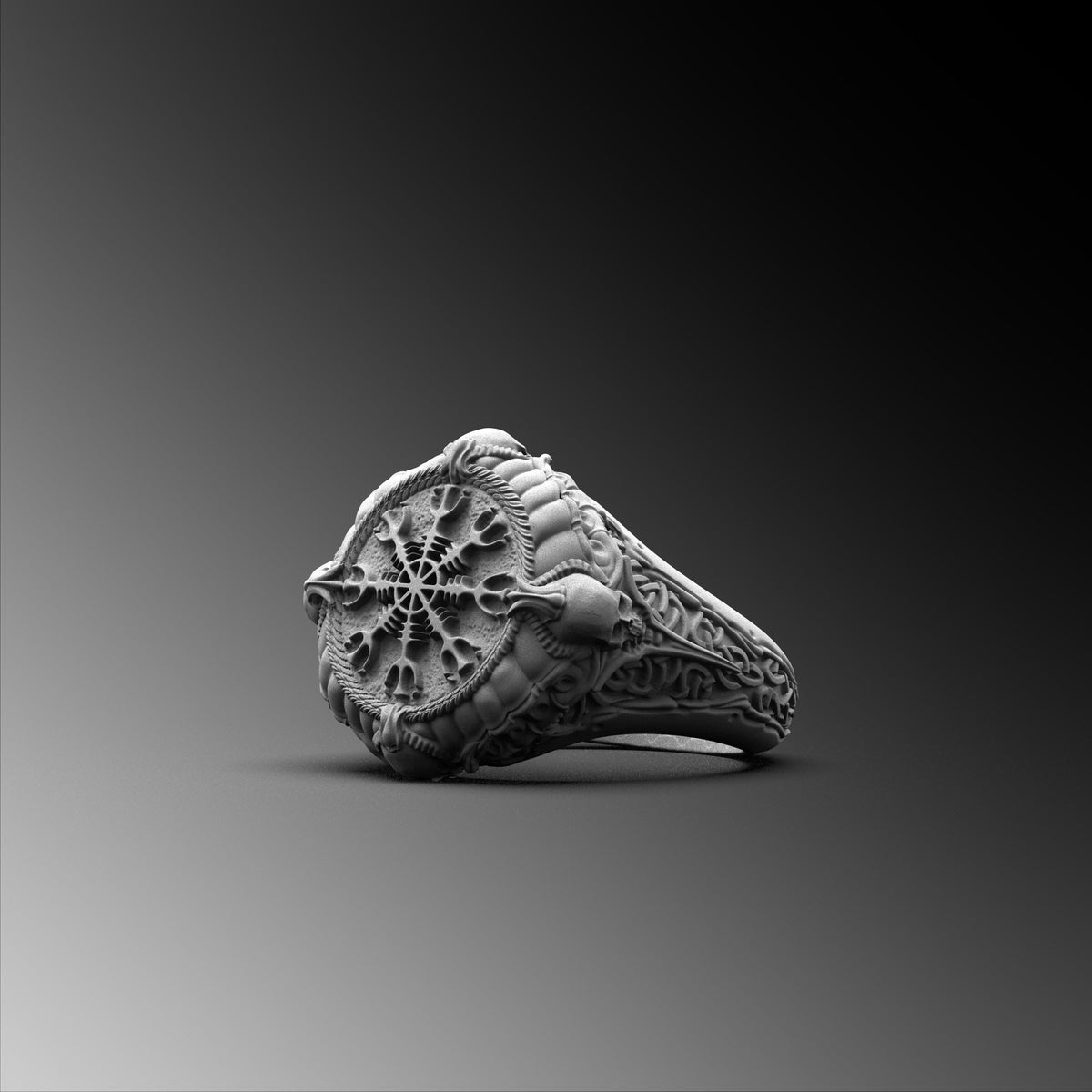 Viking Rune Ring - Viking Gothic Occult Bindrune Shield Intertwined Rune Band Ring, Silver Jewelry