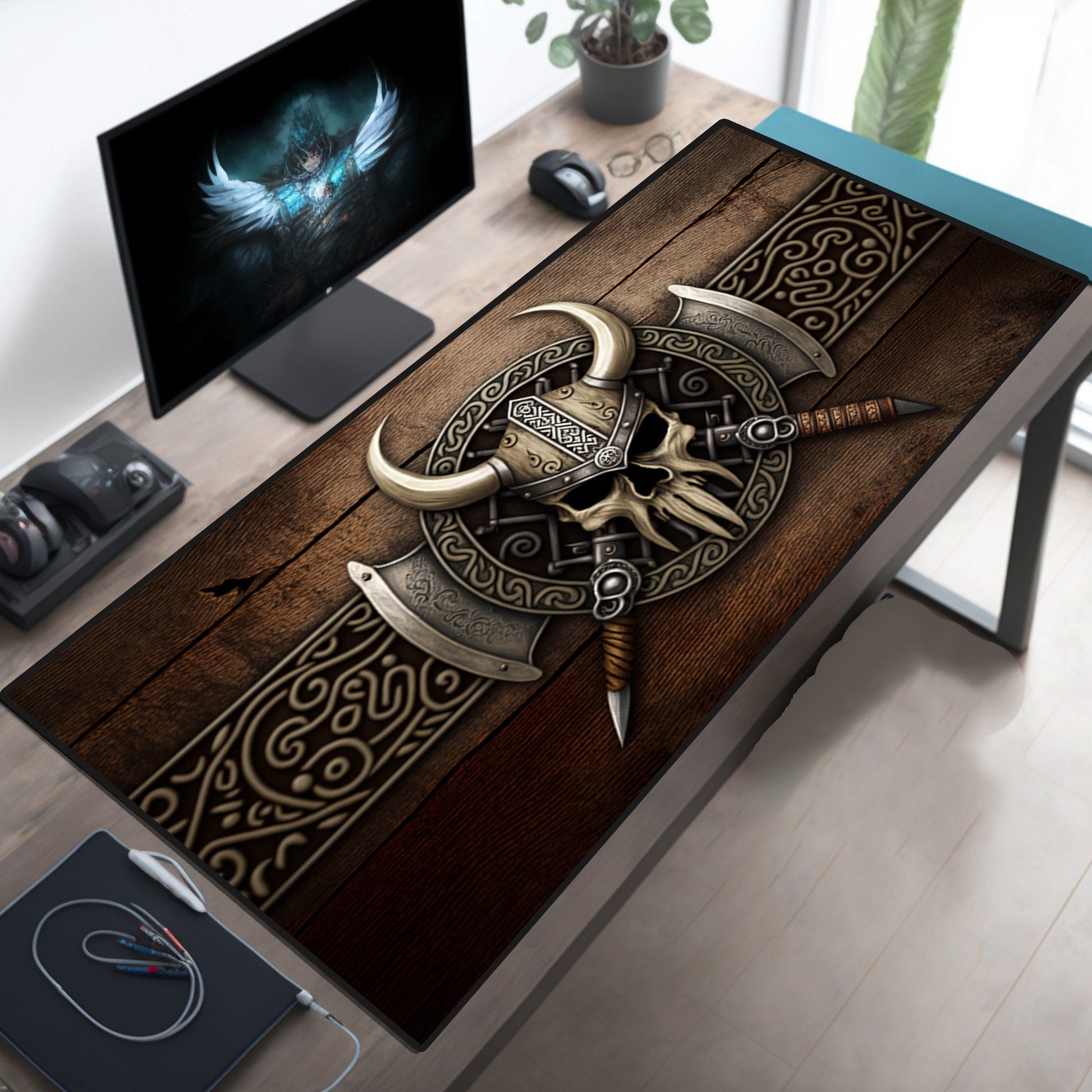 Viking Leather Accessory - Viking Skull Deskmat Viking Deskpad Skull Desk Mat Viking Desk Pad Norse