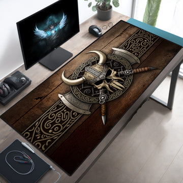 Viking Leather Accessory - Viking Skull Deskmat Viking Deskpad Skull Desk Mat Viking Desk Pad Norse