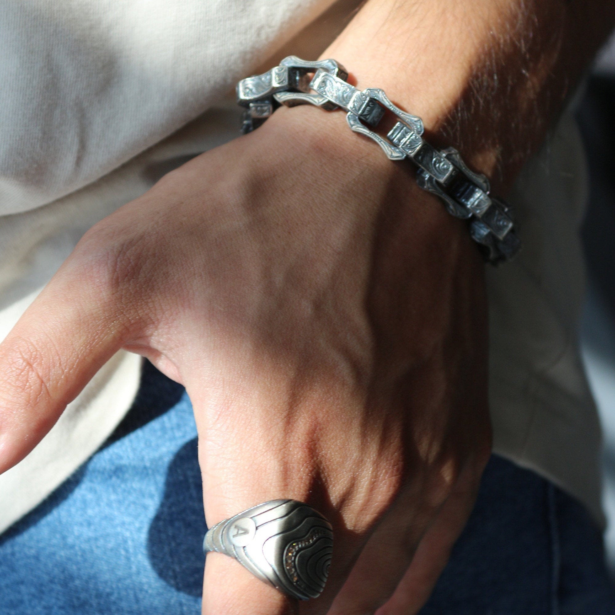 Viking Bracelet - Handmade Viking Celtic Men's Sterling Silver Heavy Chain Bracelet - Gift for