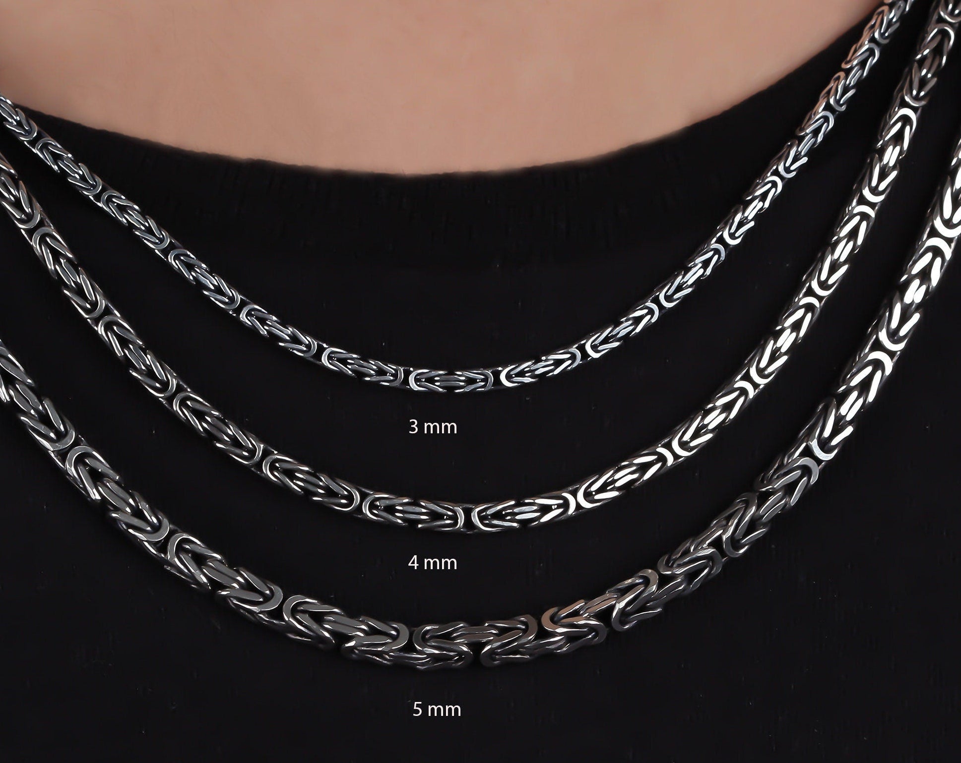 Viking Necklace - Oxidized Silver Square Byzantine Chain Necklace, 925 Sterling Silver Viking