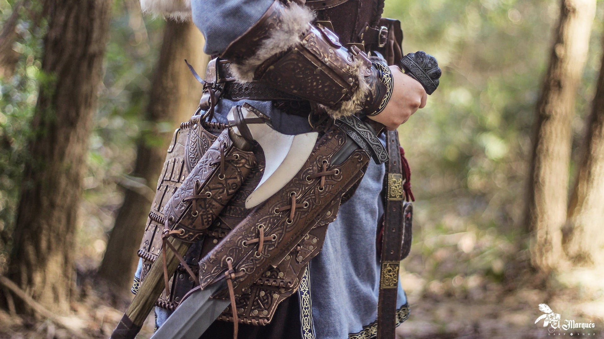 Viking Jacket - Viking Leather Vest Fur Collar Armor Medieval Norse Warrior Costume LARP Leather