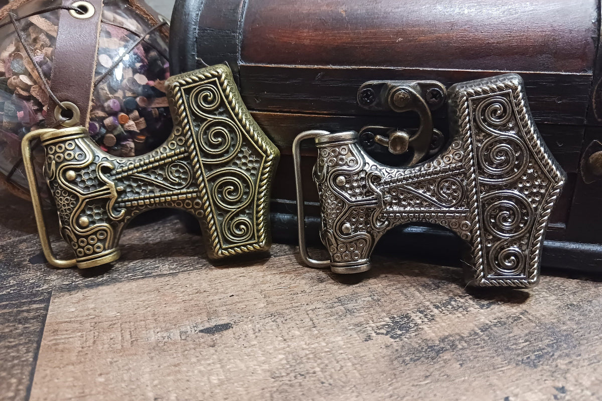 Viking Leather Accessory - Embossed Viking belt from brown or black 3, 2mm leather, with bronze