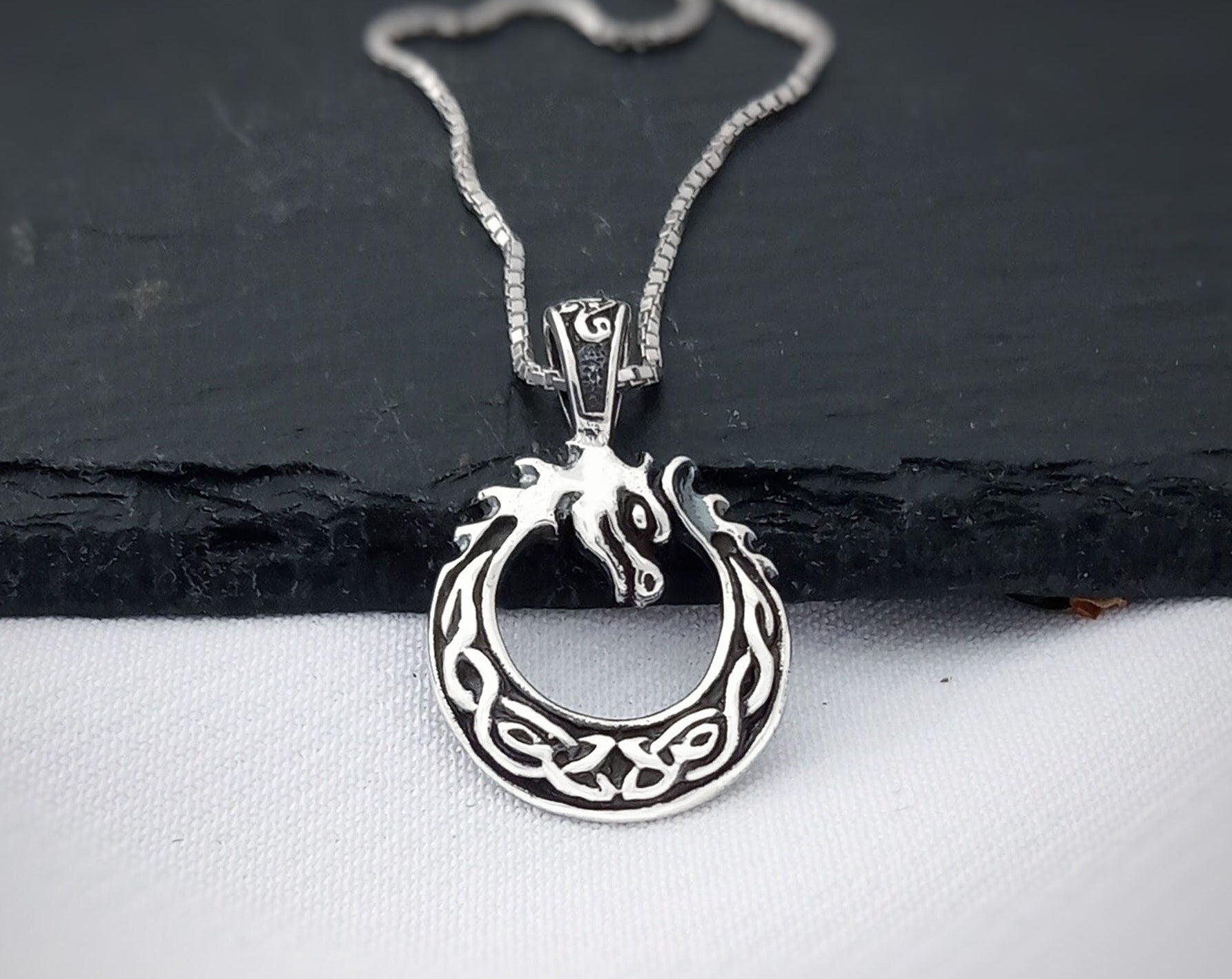 Viking Necklace - Braided Leather Dragon Necklace – Viking Necklace with Silver Dragon End Caps