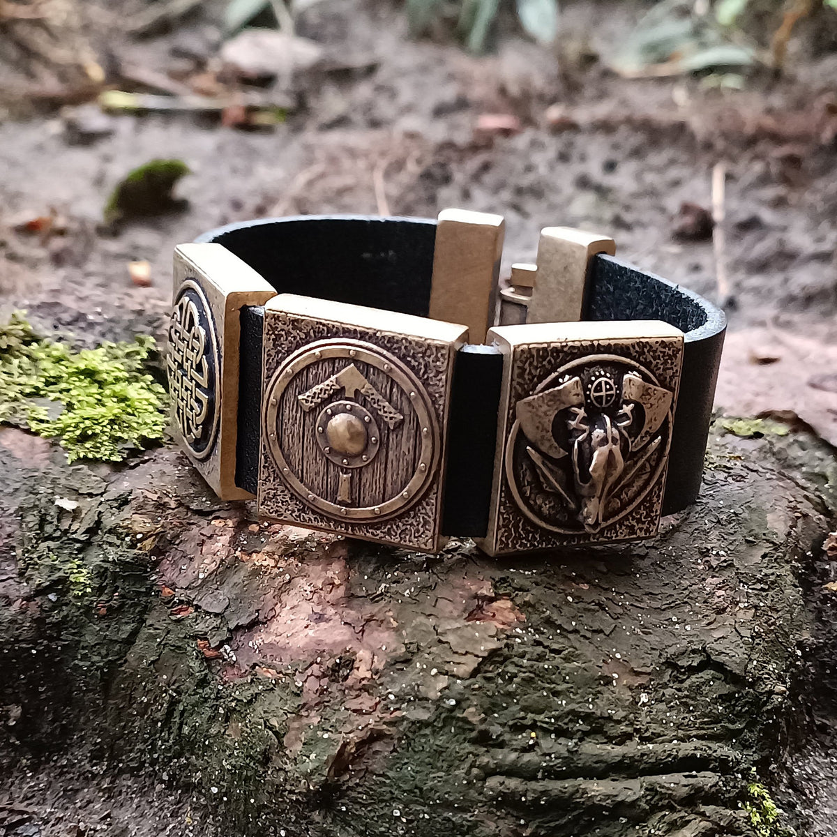 Viking Bracelet - Leather bracelet for men Viking jewelry wrist cuff Nordic jewelry mens gifts