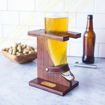 Viking Mug - Personalized Viking Beer Horn Glass with Wood Stand, Skol Gift