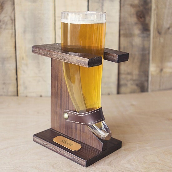 Viking Mug - Personalized Viking Beer Horn Glass with Wood Stand, Skol Gift