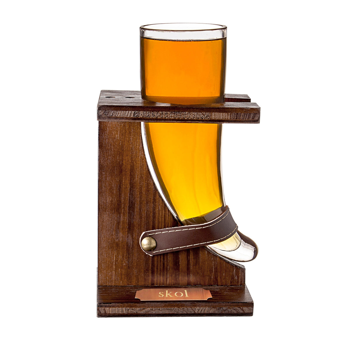 Viking Mug - Personalized Viking Beer Horn Glass with Wood Stand, Skol Gift