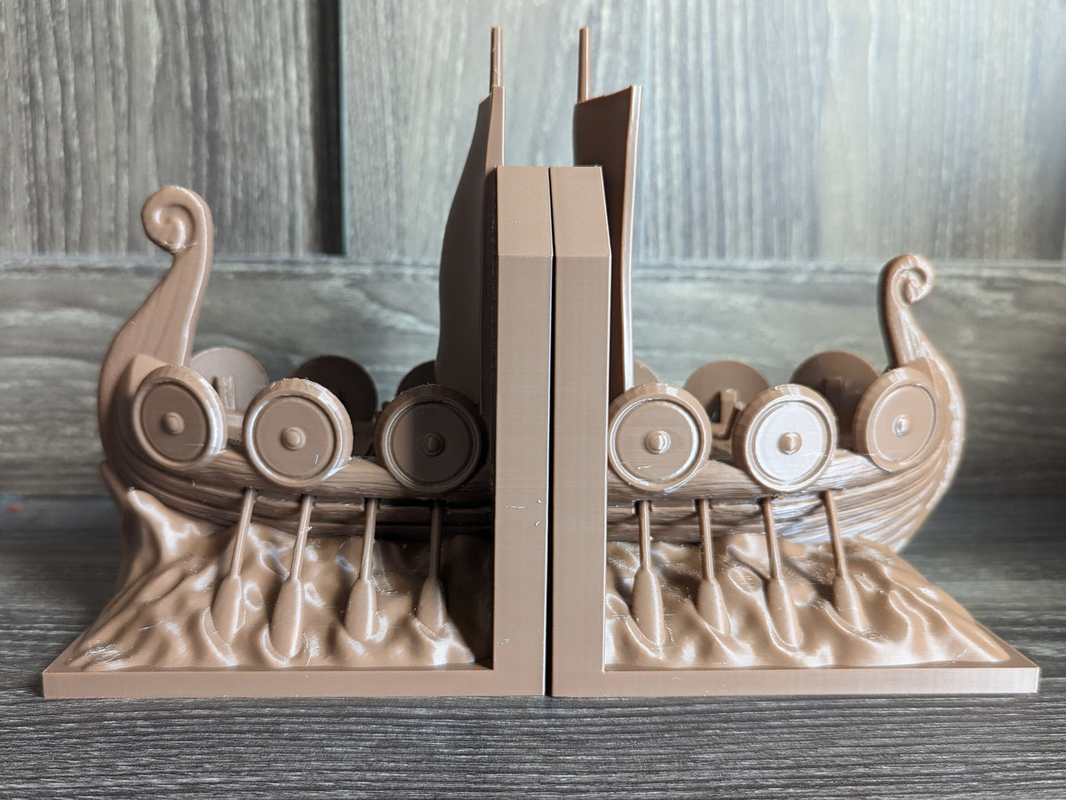 Viking Longship Home Decor - Viking Ship Bookends Set of 2, Norse Dragon Book Ends, Viking Longship