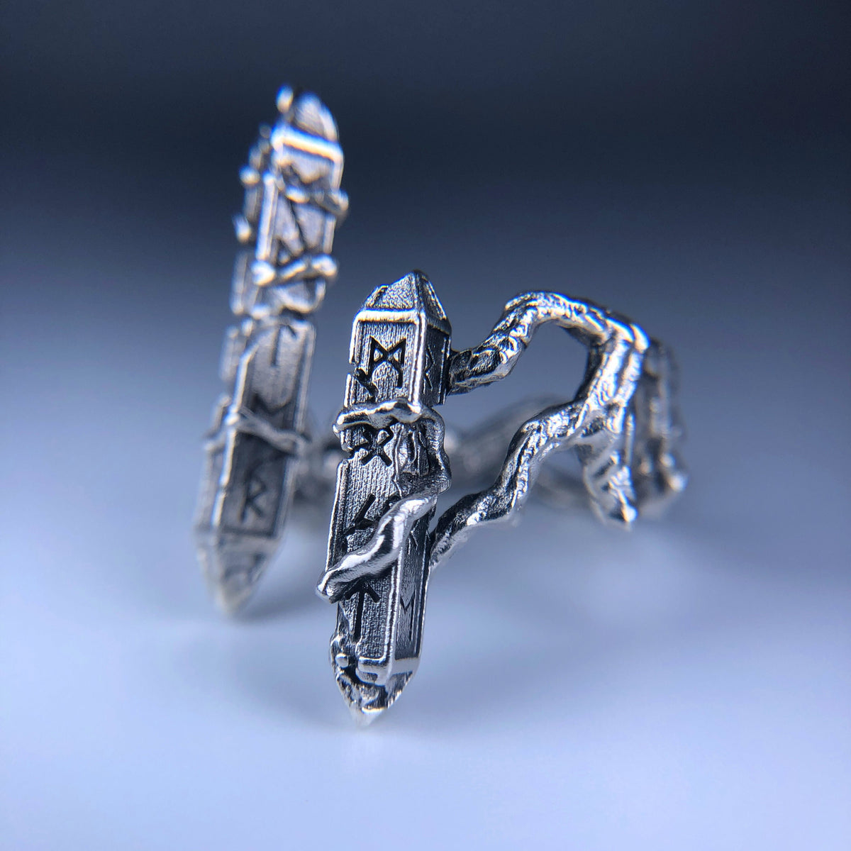 Viking Rune Ring - Viking Gothic Occult Bindrune Shield Intertwined Rune Band Ring, Silver Jewelry