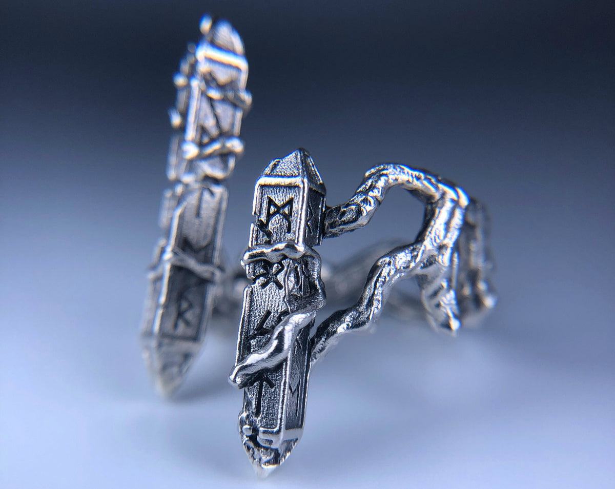 Viking Longship Ring, Oxidized Sterling Silver Band, Ocean Wave Jewelry