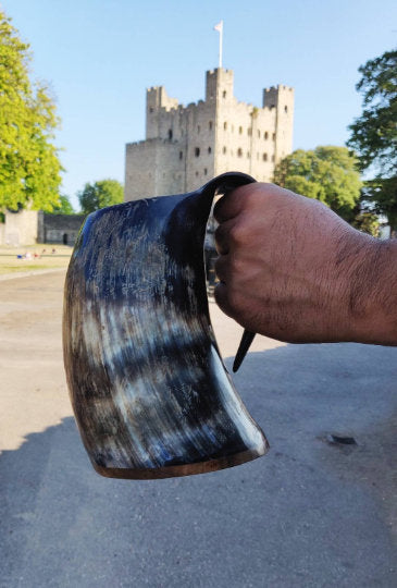 Viking Mug - Handmade Viking Horn Mug: Medieval Beer Tankard with Handle