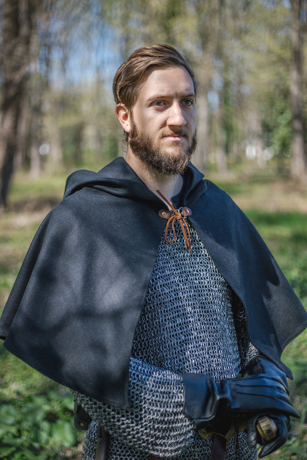 Viking Jacket - Dark Green Leather Hooded Poncho, Medieval Fantasy Cape, Viking Cloak, Renaissance