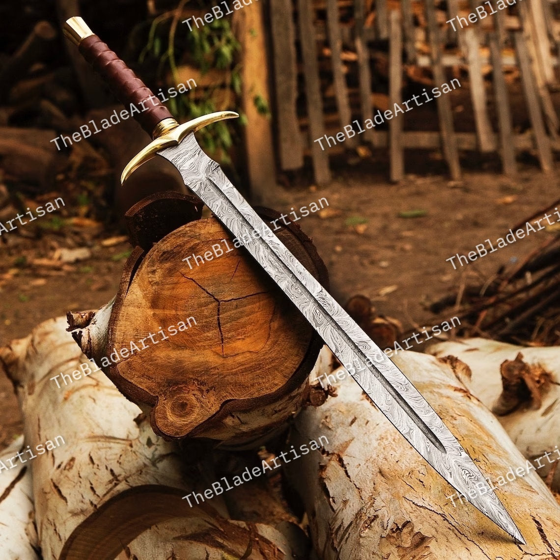 Viking Costume & LARP - 36” Damascus Northmen Sword with Scabbard, Handmade Collectible Medieval