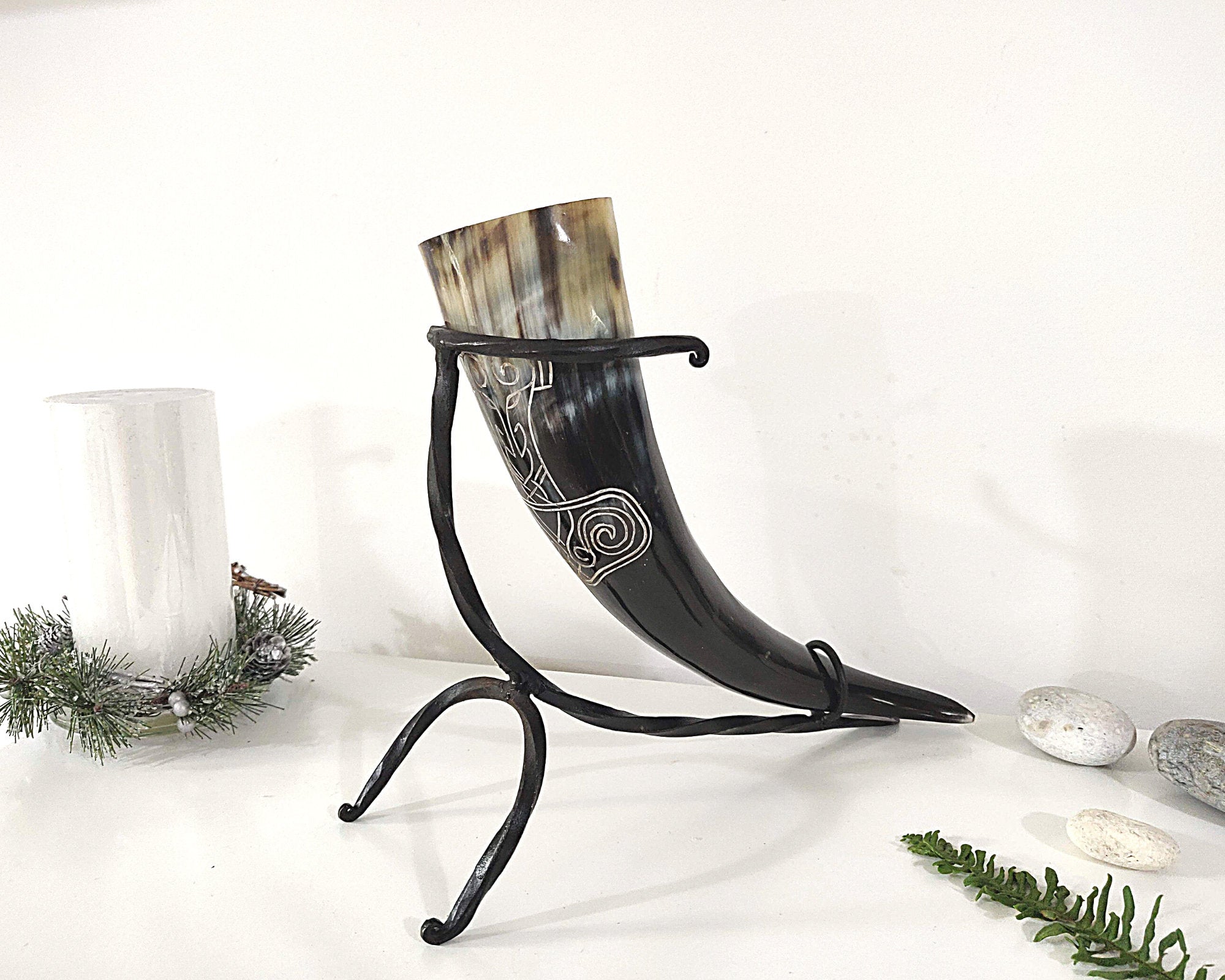 Viking Mug - Viking Drinking Horn Jormungandr Engraved, Handmade Bovine Horn Mug, Norse Mead Horn