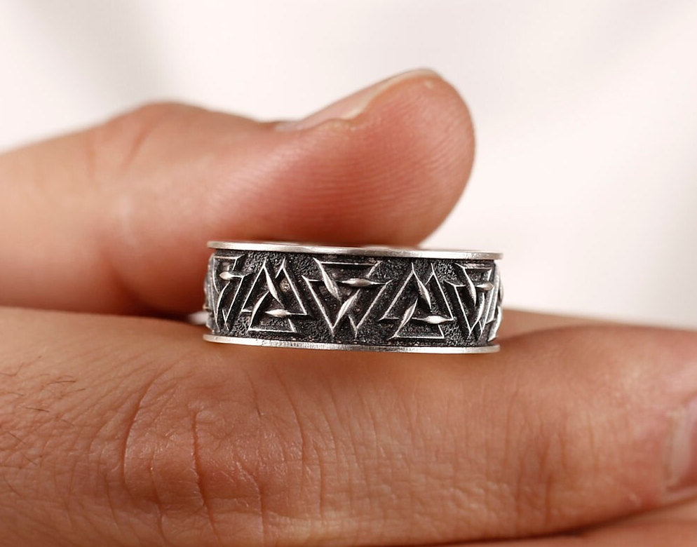 Viking Thor's Hammer Ring - Sterling Silver Hammer of Thor Ring, Viking Mjolnir Band, Norse