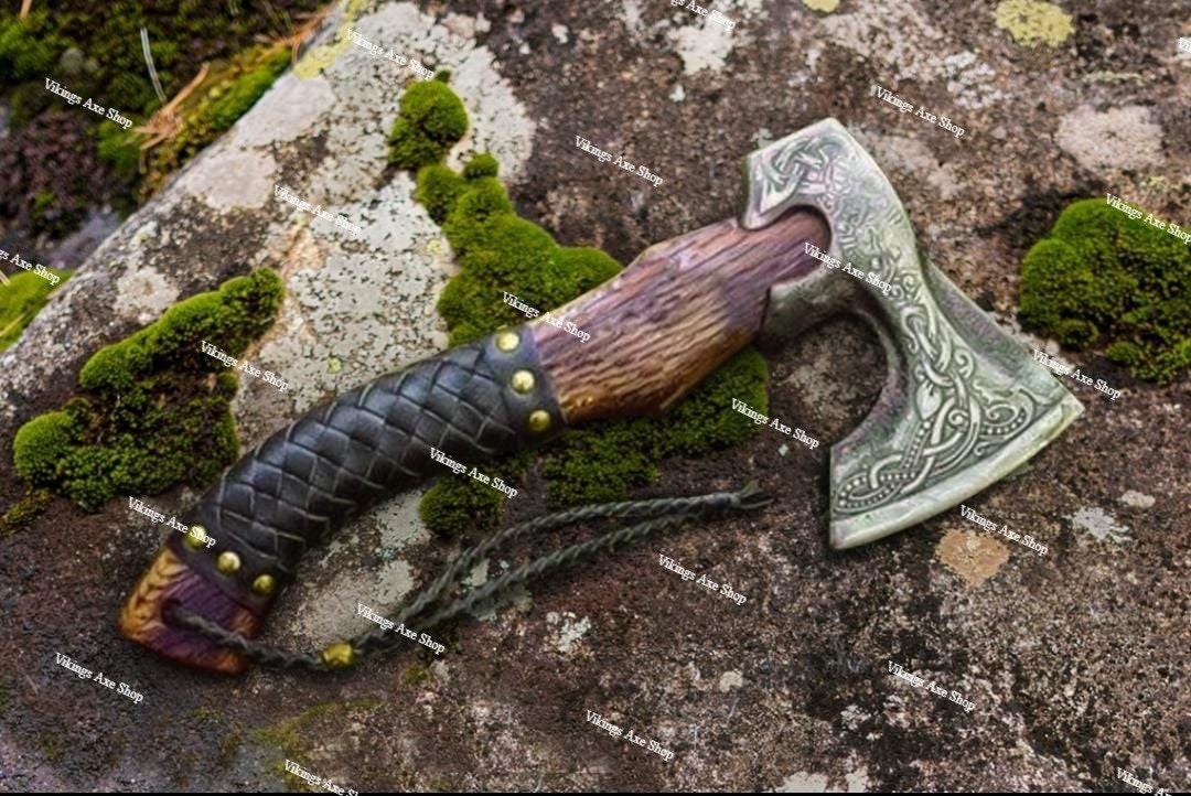 Viking Weapon Replica - Christmas Gift Norse VIKING AXE with Wood Shaft, High Carbon Steel Bearded
