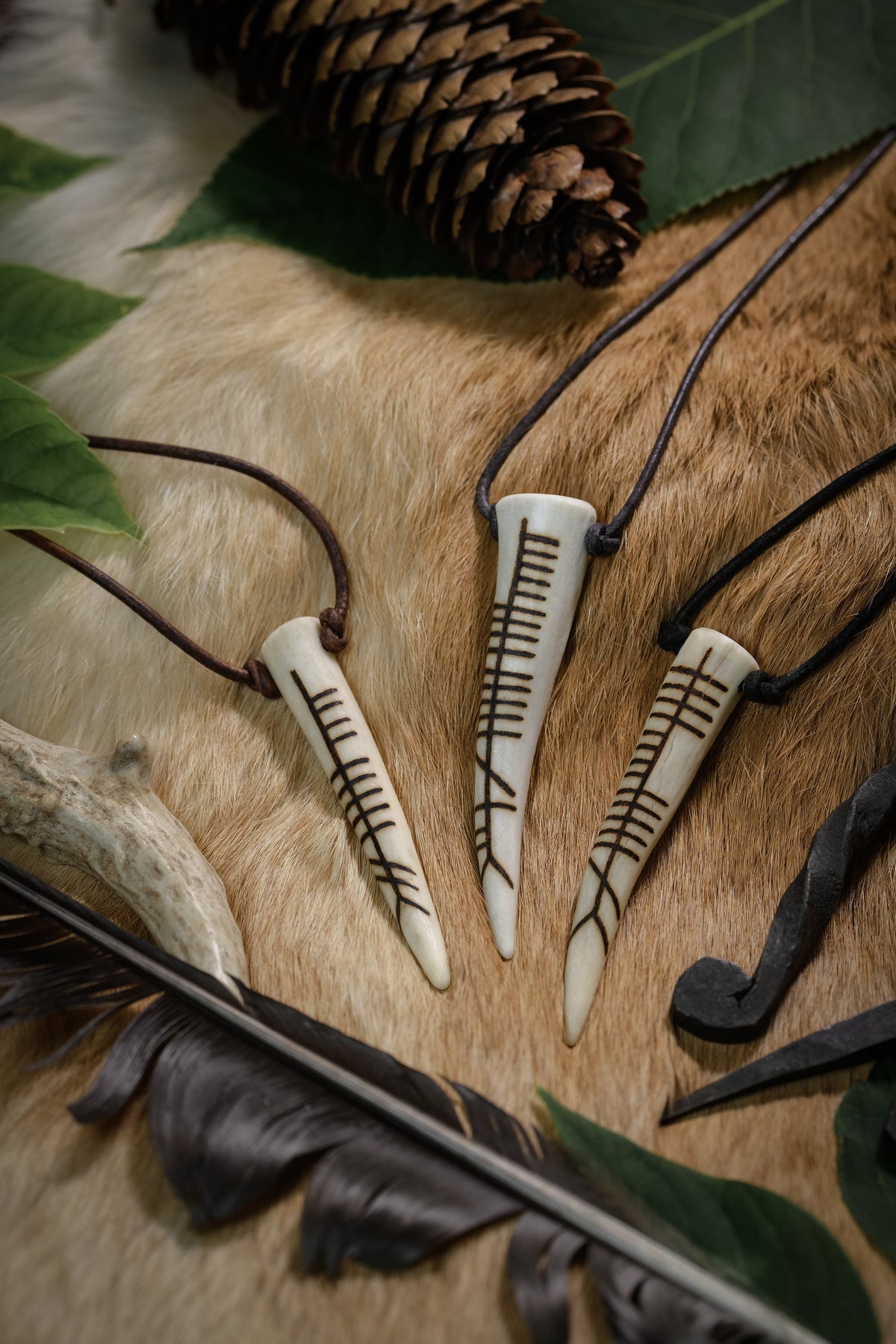 Viking Rune Necklace - Protection BindRune, Antler Pendant, Viking Rune