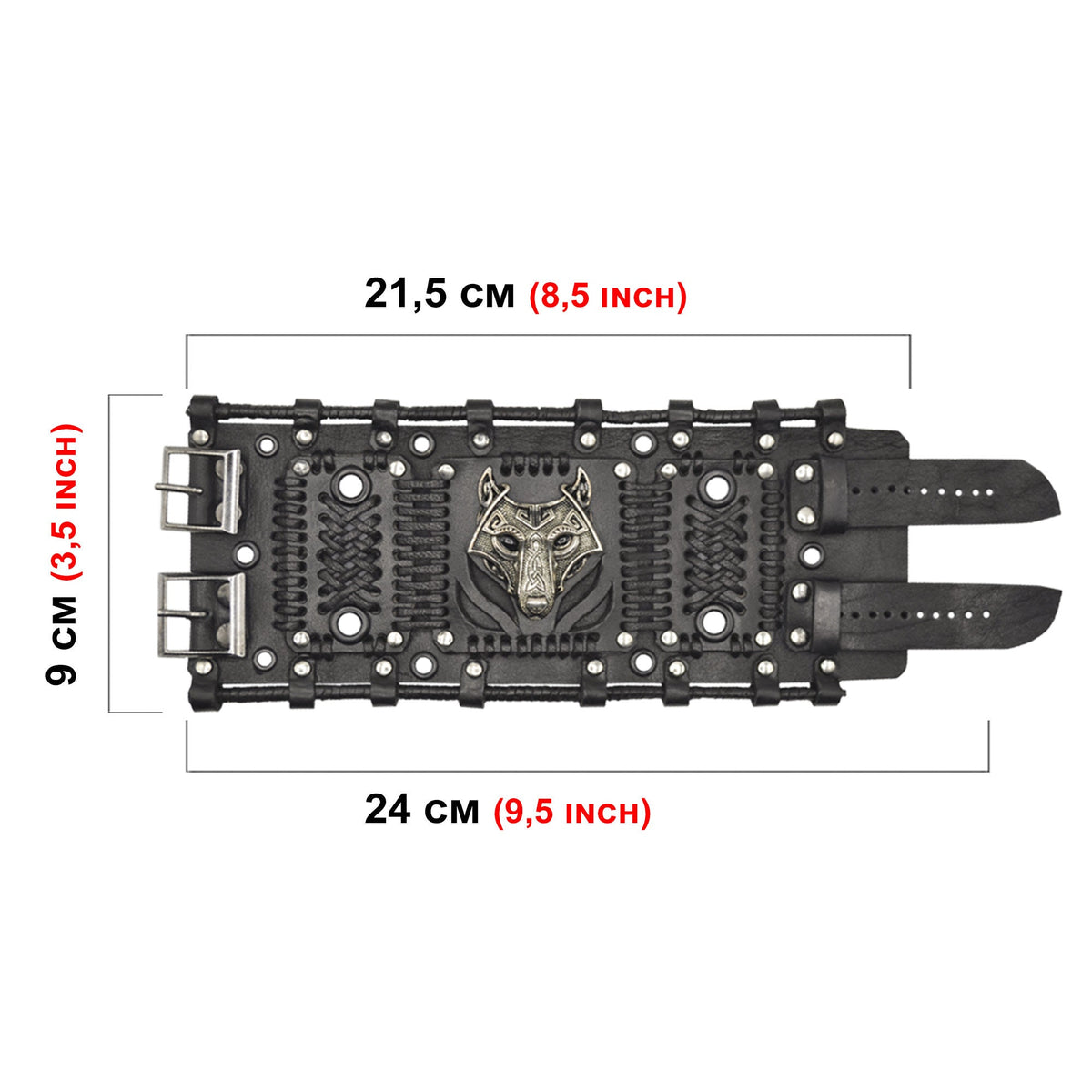 Viking Wolf Bracelet - Steampunk Black Leather Wolf Bracelet: Handmade Fenrir Accessory. Viking