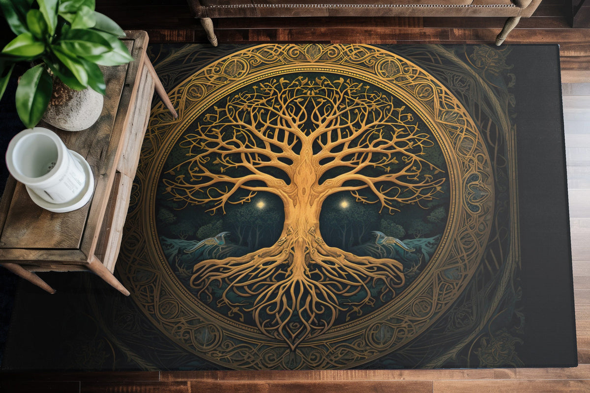 Viking Yggdrasil Tree of Life Rug - Yggdrasil Tree Of Life Round Rug, Nordic Carpet, Vikings Rug
