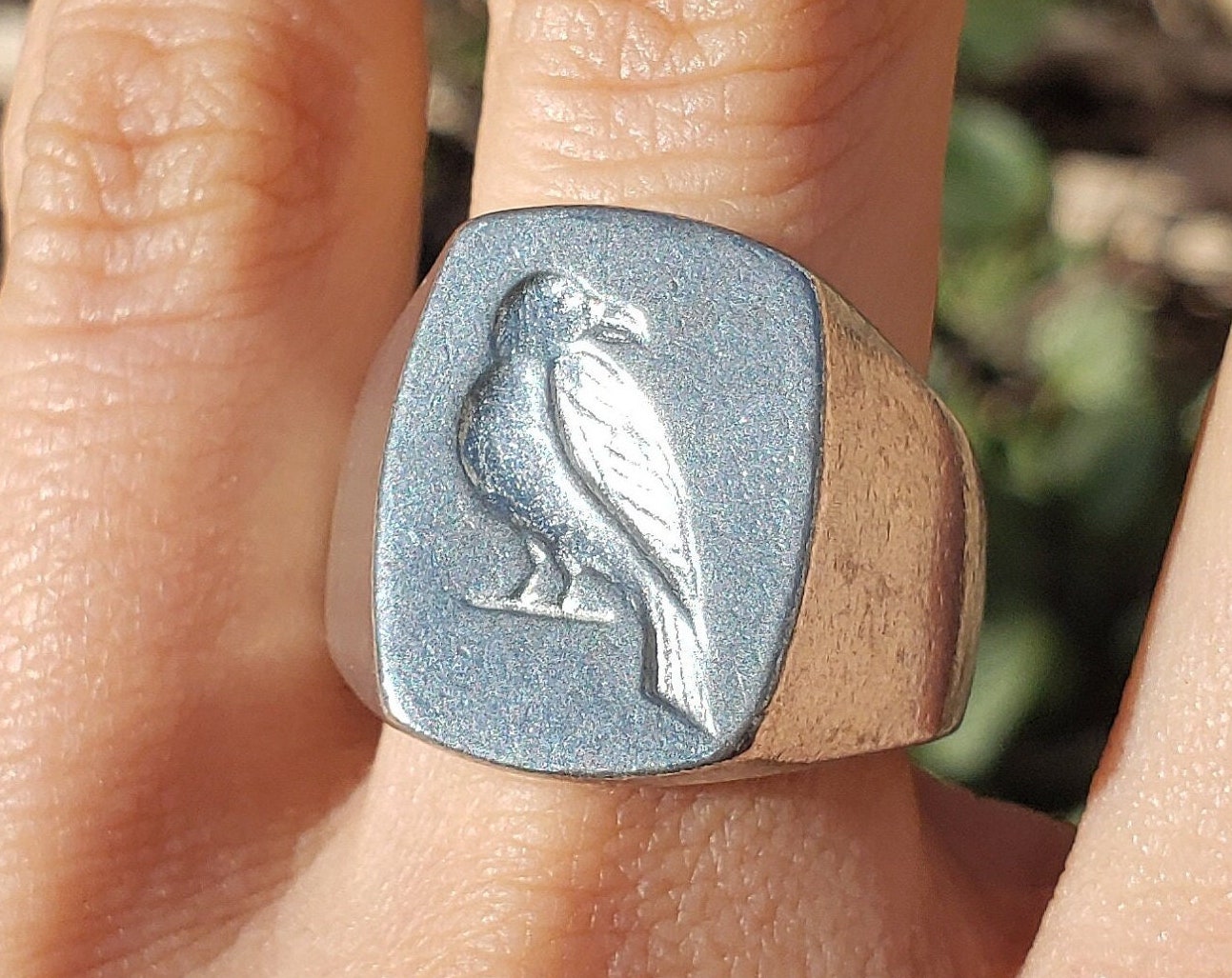 Viking Wolf Ring - Norse Raven Wolf Ring Silver Blue Stone Viking Celtic Knot Band