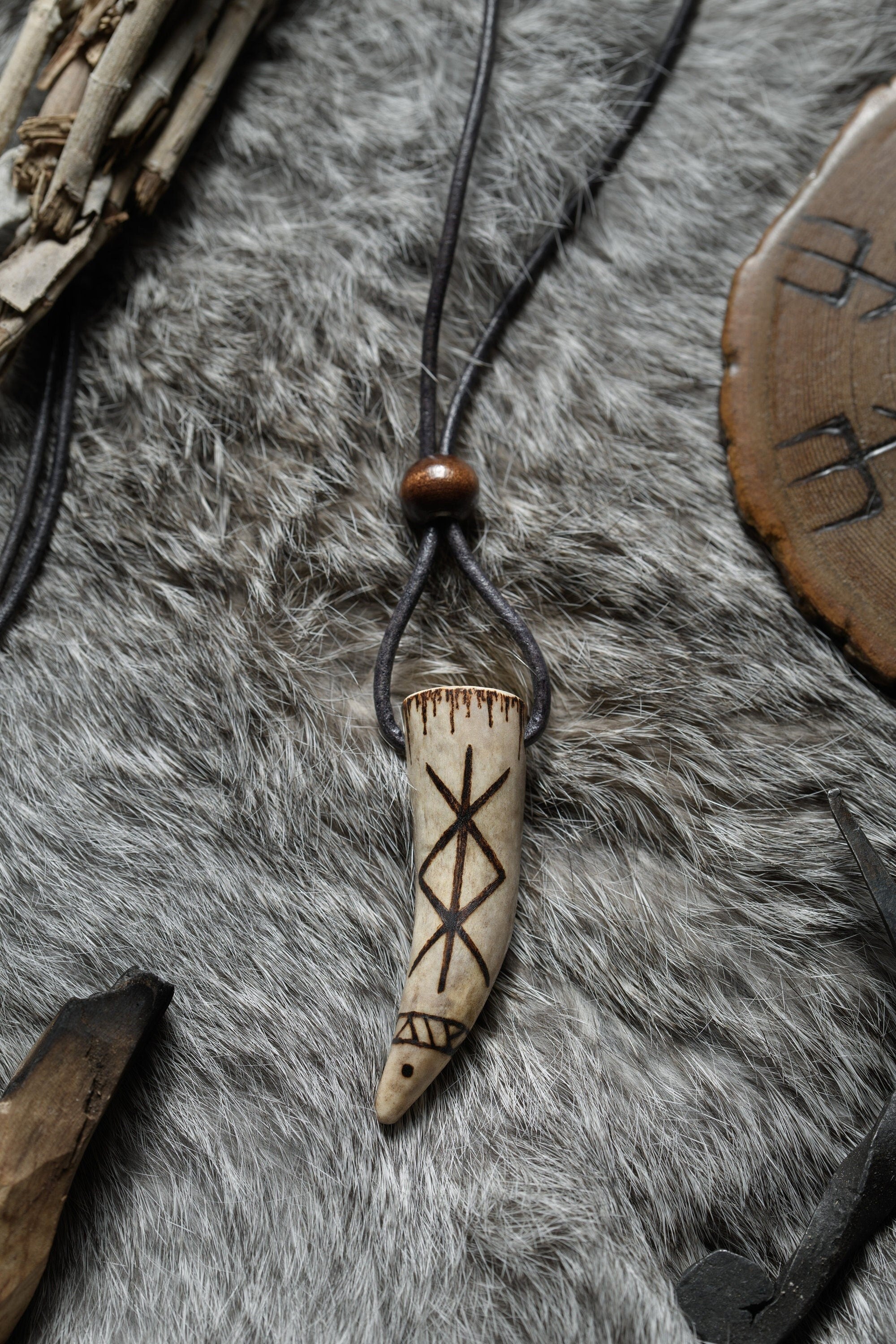 Viking Rune Necklace - Protection BindRune, Antler Pendant, Viking Rune