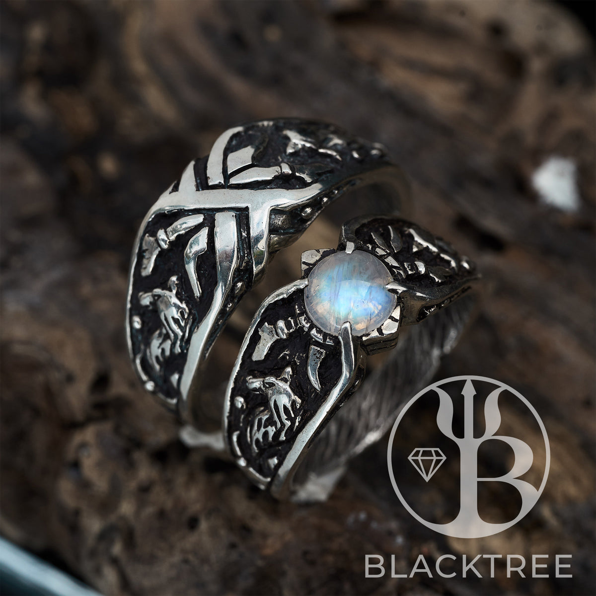 Viking Odin Ring - Blue Tungsten Viking Ring Norse Wedding Band Odin Symbol Personalized Mens