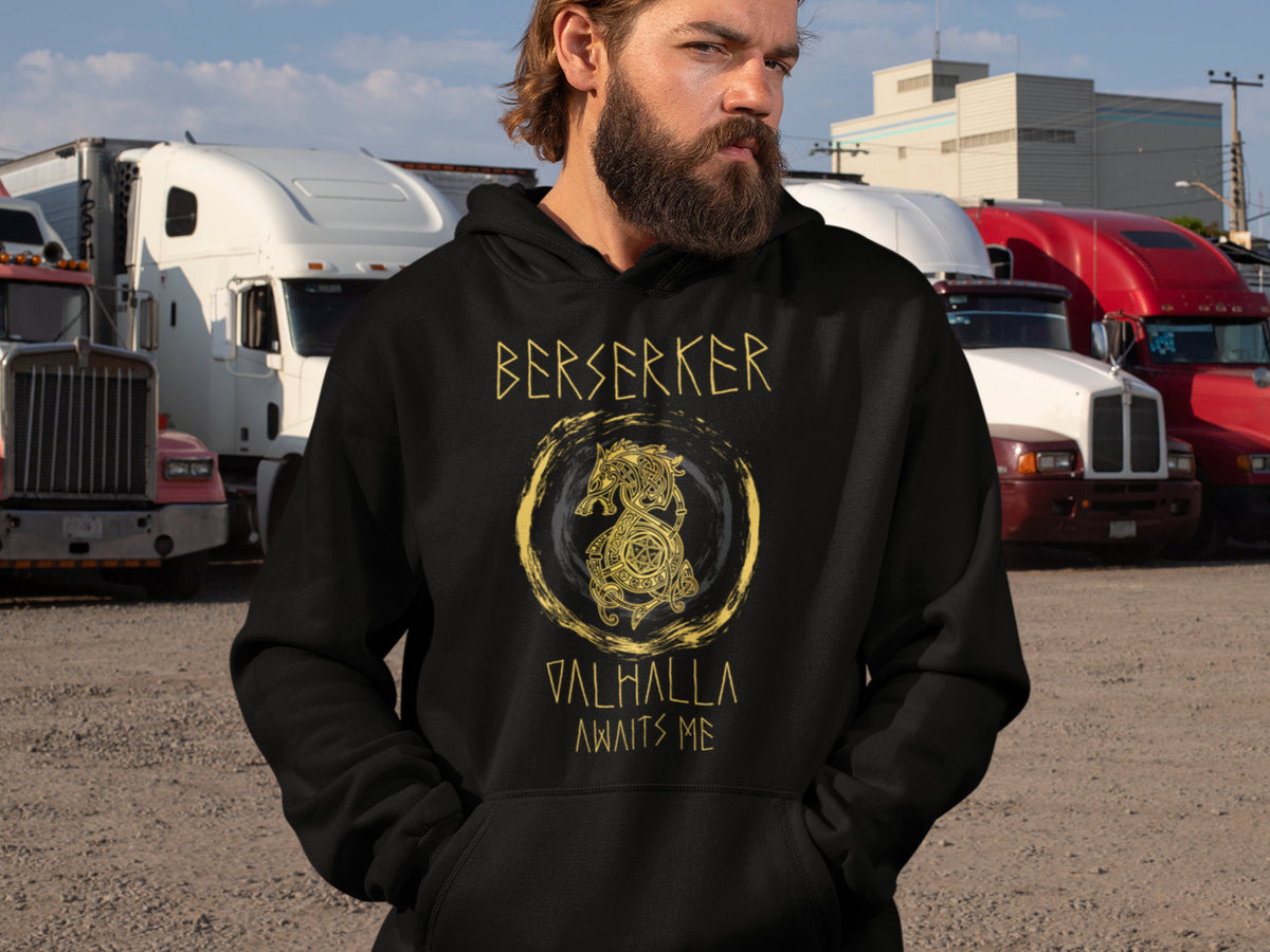 Viking Valhalla Hoodie - Berserker Viking Hoodie, Celtic Knots Bear Valhalla Sweatshirt, Viking