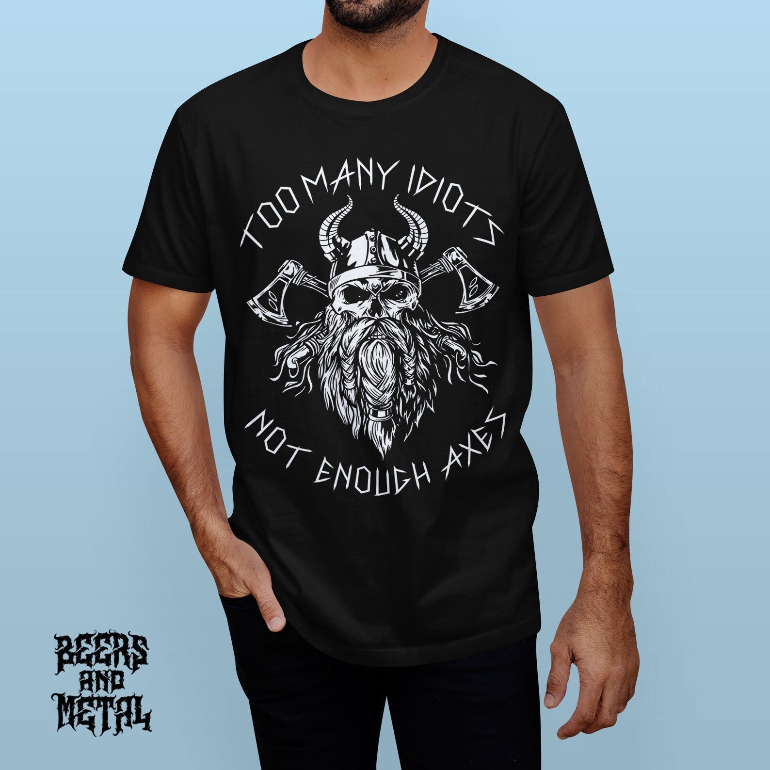 Viking T-Shirt - Berserker Skull Viking Helmet No Mercy T-shirt, Norse Warrior Design
