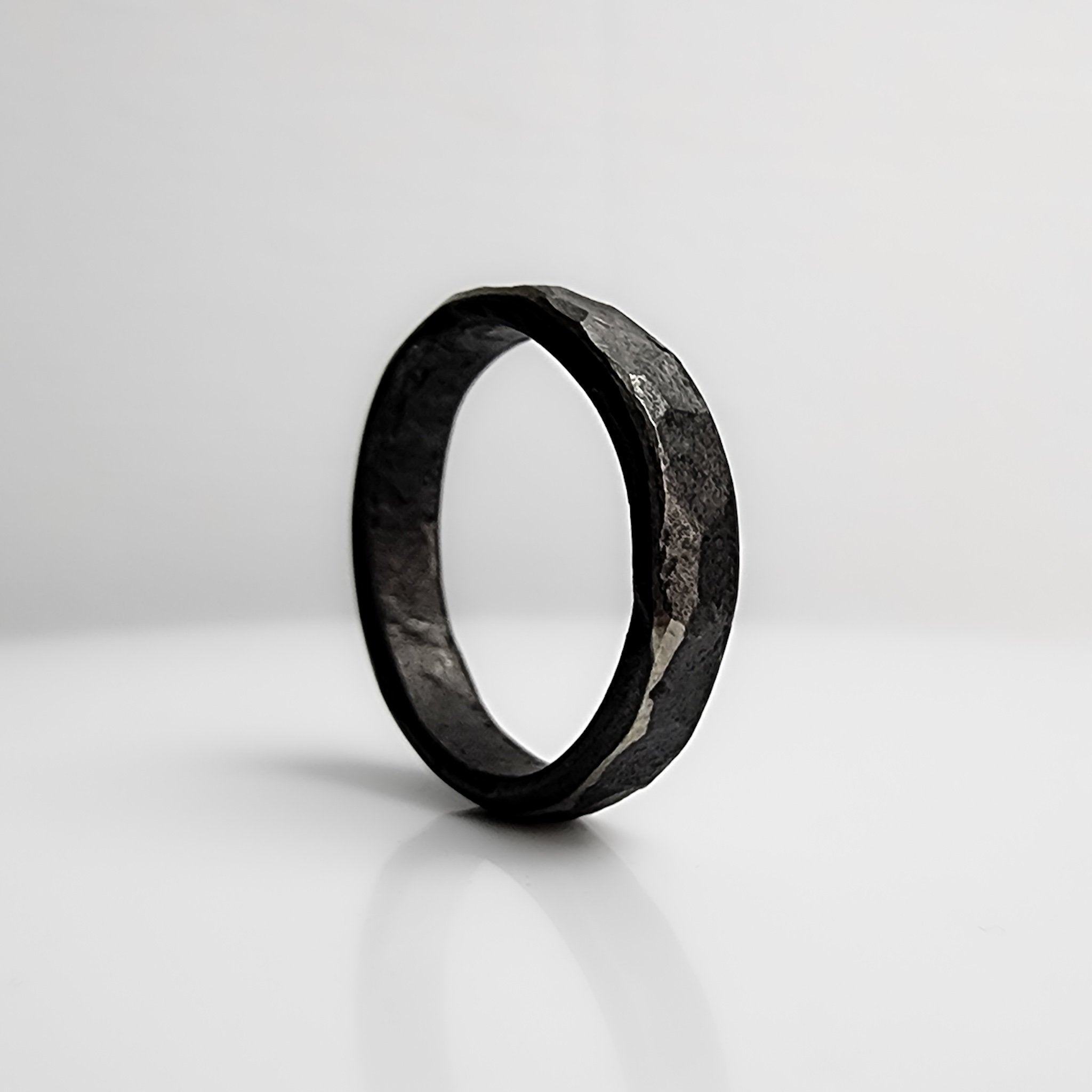 Viking Rune Ring - Engraved Viking Rune Ring, Hammered Sterling Silver Futhark Band, Ancient Norse