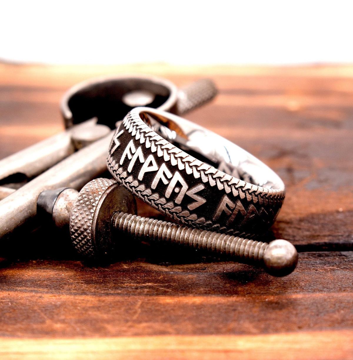 Viking Odin Ring - Blue Tungsten Viking Ring Norse Wedding Band Odin Symbol Personalized Mens