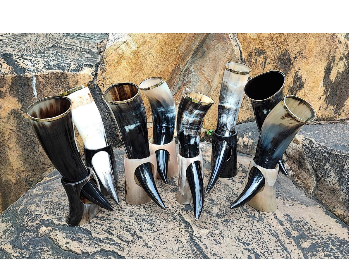 Viking Mug - Viking Buffalo Horns With Stand, Genuine Medieval Tankard, Ale Mead Beer Cups, Best