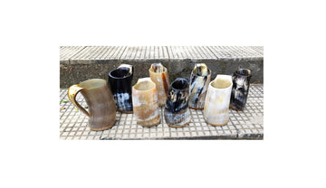 Viking Home Decor - Pack of 8 Handmade Viking Large Horn Mugs, Medieval Tankards, Ale Mead Beer