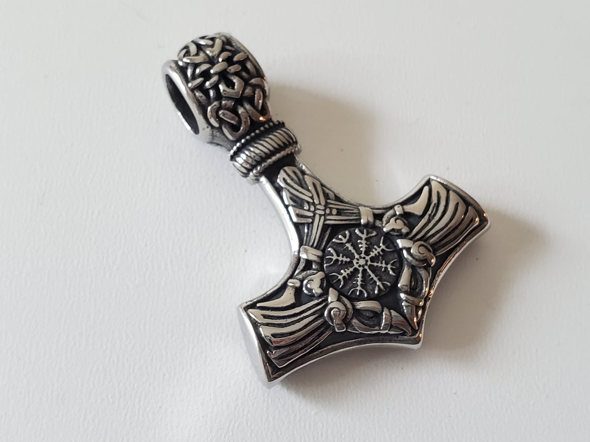 Viking Thor's Hammer Necklace - Viking Stainless Steel Hammer Pendant Necklace, Wolf Head Norse