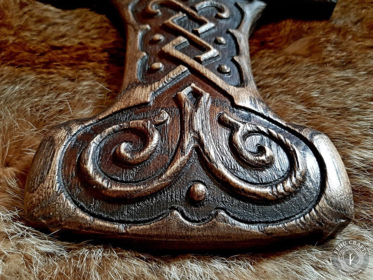 Viking Thor's Hammer Home Decor - Thor’s Hammer Mjölnir – Wooden Viking Pagan Altar Piece in Aged