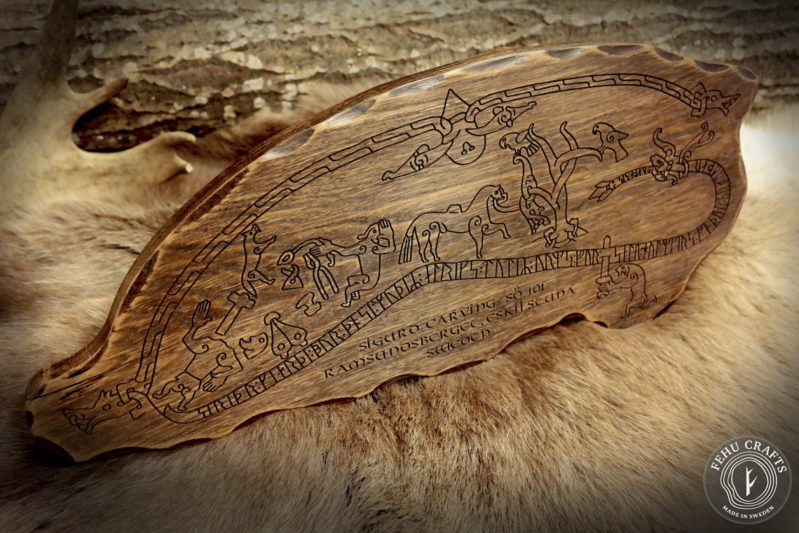 Viking Valknut Home Decor - Hand-Carved Wooden Ouroboros with Valknut, Viking Dragon Wall Decor