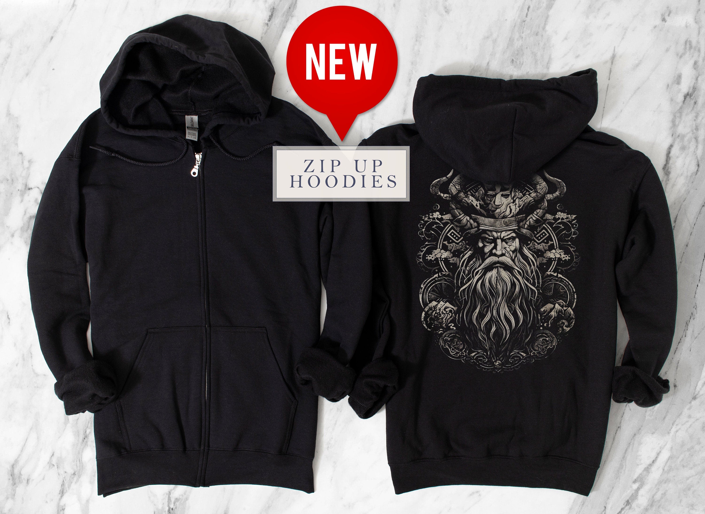 Viking Odin Hoodie - Hugin & Munin Ravens Odin's Viking Organic Hoodie
