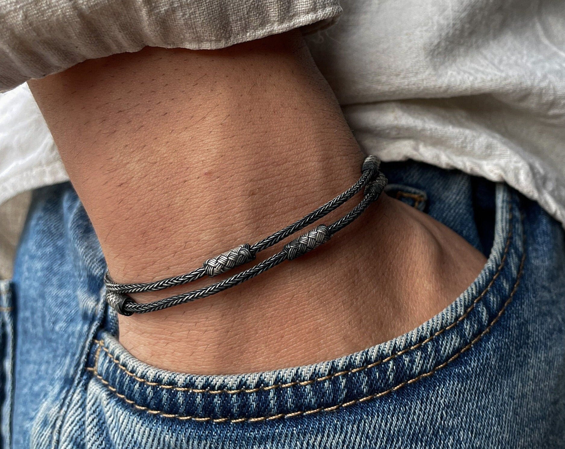 Viking Bracelet - Hand Braided Bracelet ๑ 999 Silver Vikings Bracelet For Men ๑ Oxidized Silver