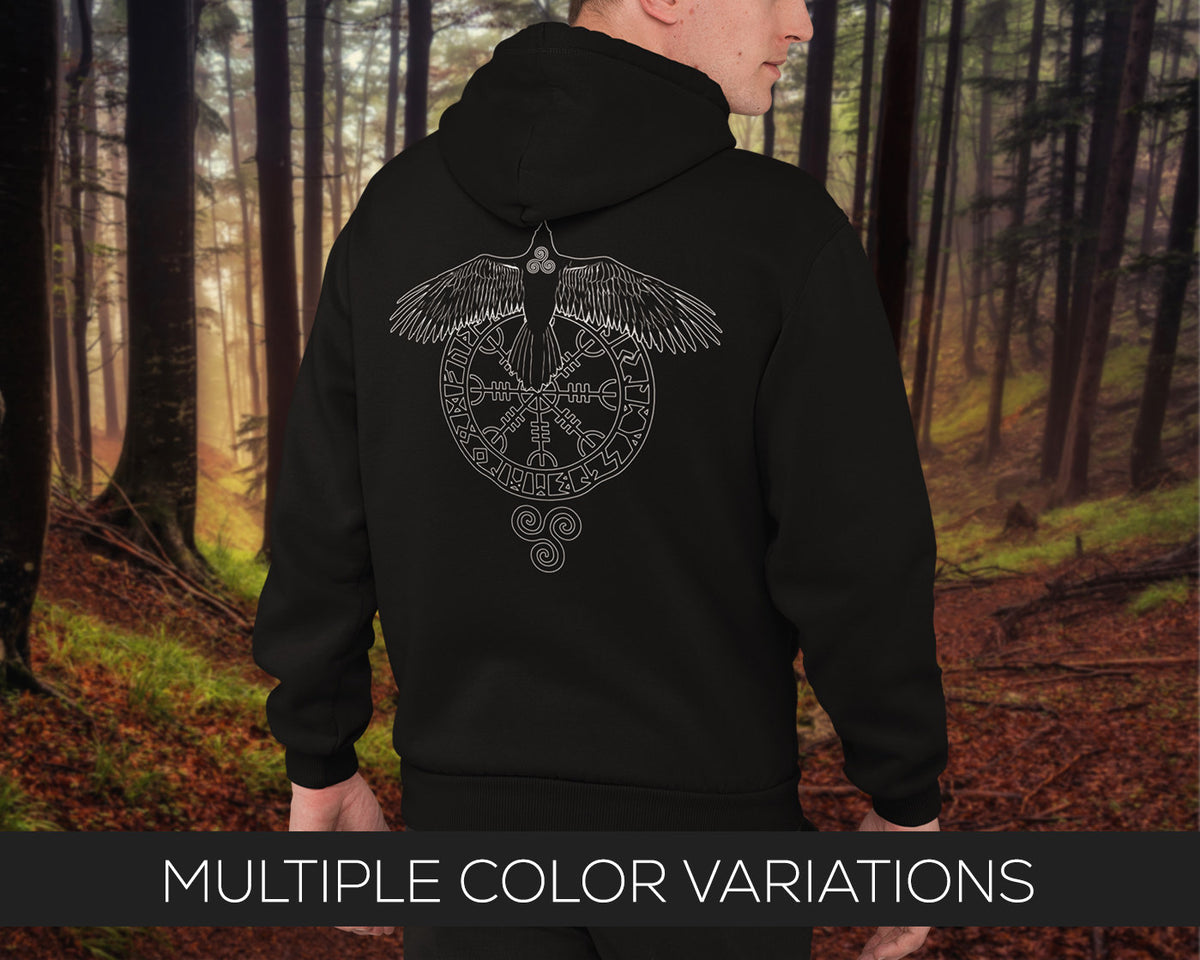 Viking Vegvisir Compass Hoodie - Runic Vegvisir Trident Hoodie - Norse Mythology, CoolMax Lined