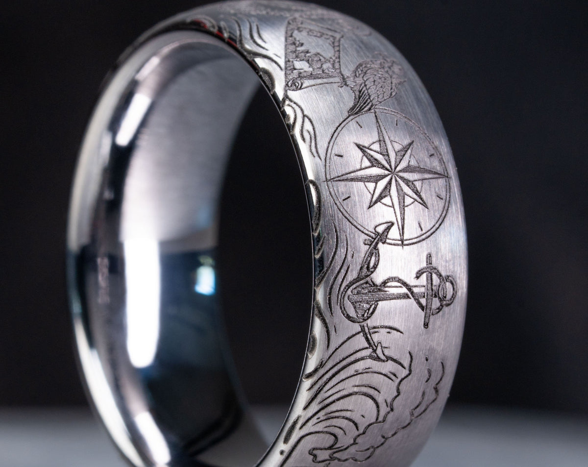 Viking Longship Ring, Oxidized Sterling Silver Band, Ocean Wave Jewelry